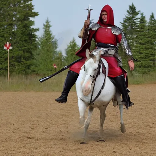 Image similar to crusader riding a horse sized canadian goose into battle