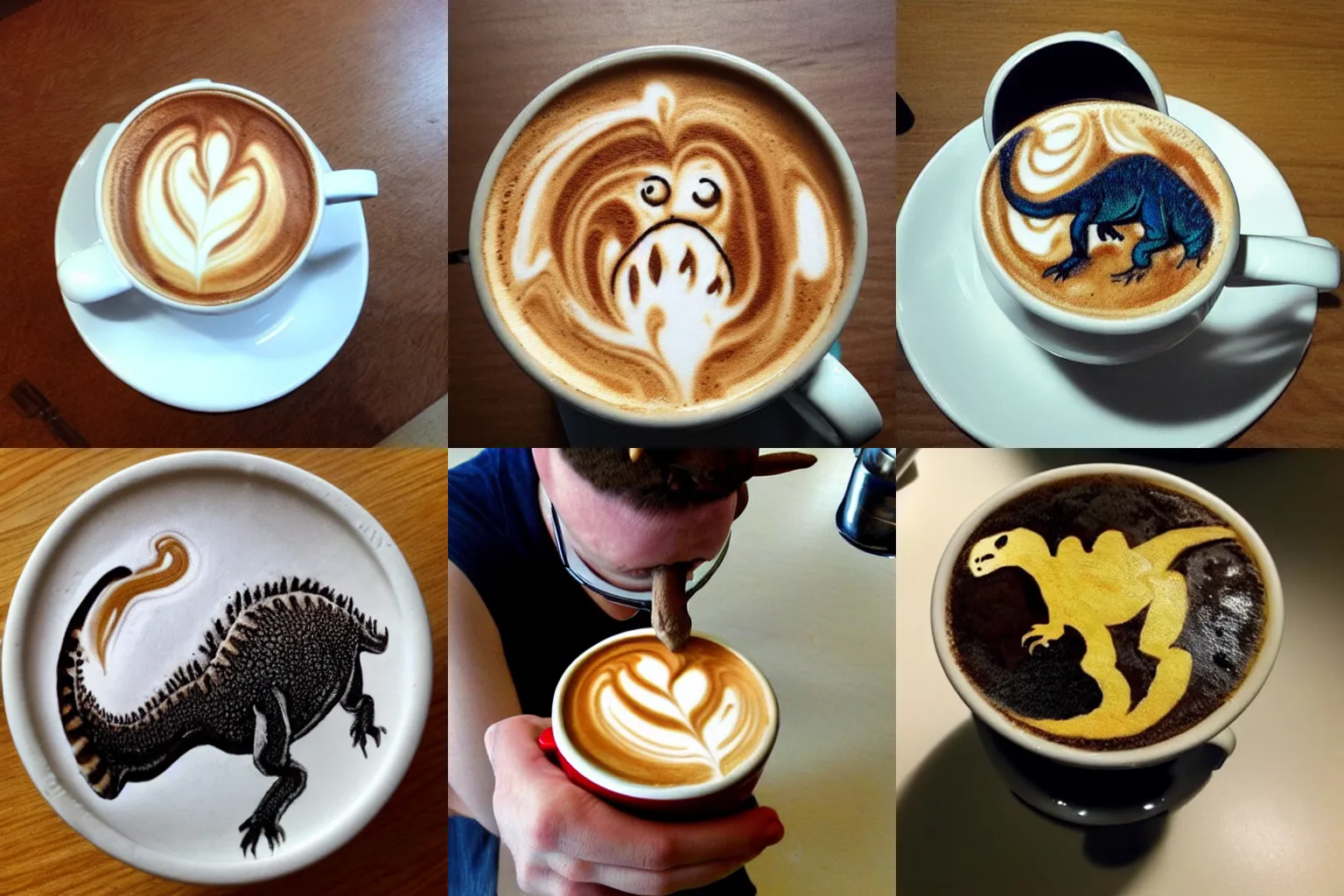 Prompt: latte art of a dinosaur