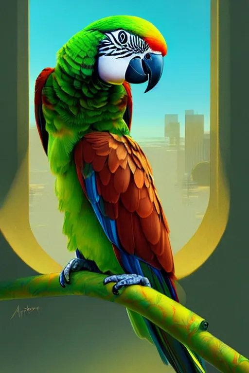 Image similar to Alluring parrot in solarpunk by Artgerm and WLOP
