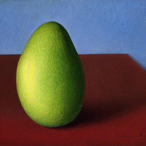 Image similar to painting of an avocado by rene magritte, hd, 4 k, detailed, award winning