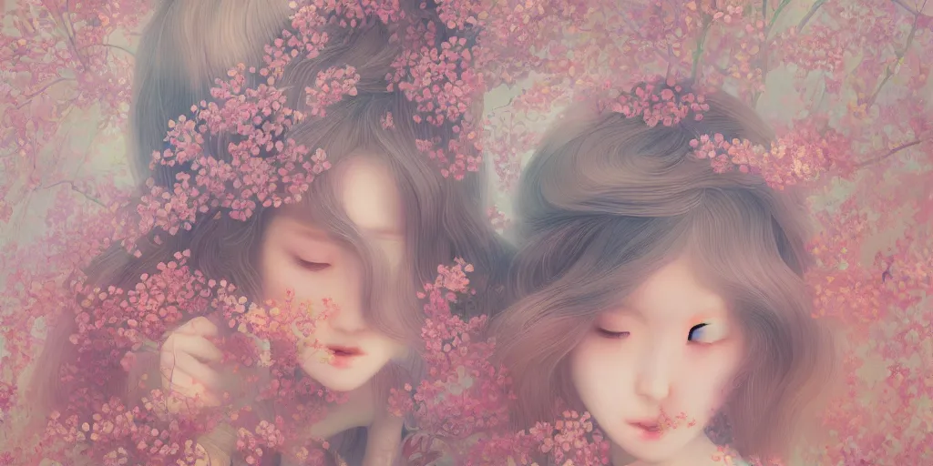 Image similar to breathtaking delicate detailed concept art painting pattern blend of flowers and girls, by hsiao - ron cheng, bizarre compositions, exquisite detail, pastel colors, 8 k