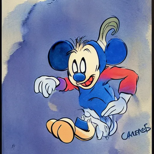 Prompt: the monster that lives under the bed, by carl barks, marc davis and glen keane, disney style watercolor