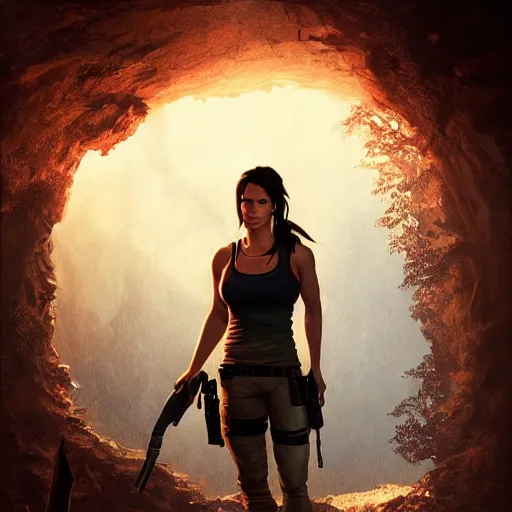 Prompt: Lara Croft portrait, atmospheric lighting, painted, intricate, volumetric lighting, beautiful, rich deep colors masterpiece, golden hour, sharp focus, ultra detailed, by Leesha Hannigan, Ross Tran, Thierry Doizon, Kai Carpenter,Ignacio Fernández Ríos