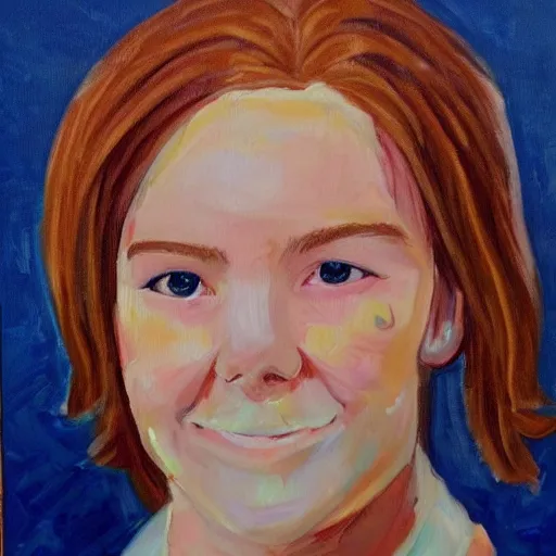 Prompt: a high school girl's local competition winning portrait painting of the face of a person named dolly hoffpants