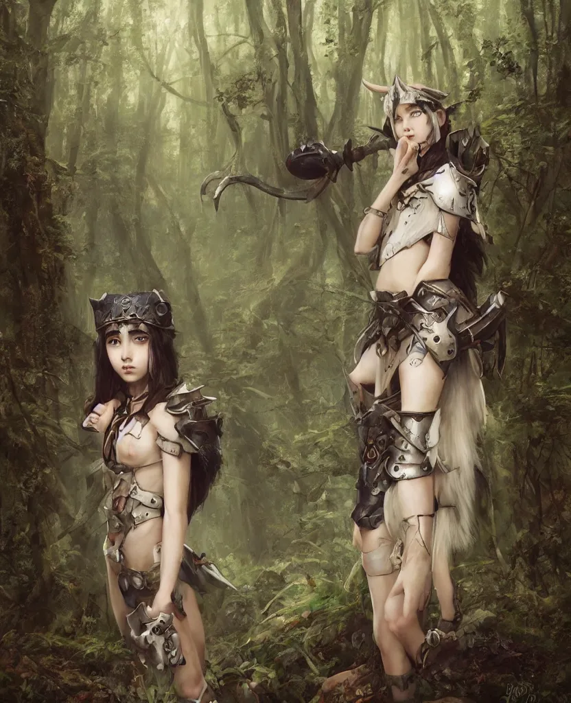 Prompt: portrait of Princess Mononoke girl, fully clothed in armor, lush forest landscape, painted by tom bagshaw, proko, artgerm, norman rockwel, james gurney, denoised, sharp, architectural