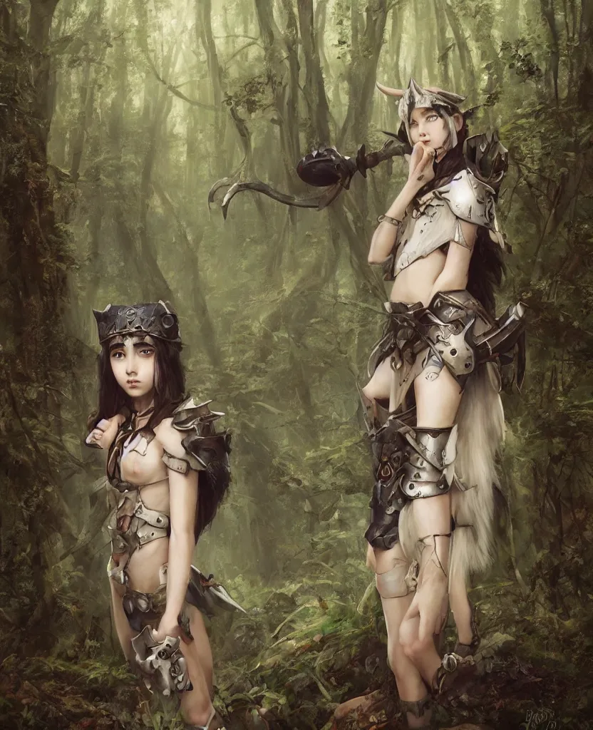 Image similar to portrait of Princess Mononoke girl, fully clothed in armor, lush forest landscape, painted by tom bagshaw, proko, artgerm, norman rockwel, james gurney, denoised, sharp, architectural