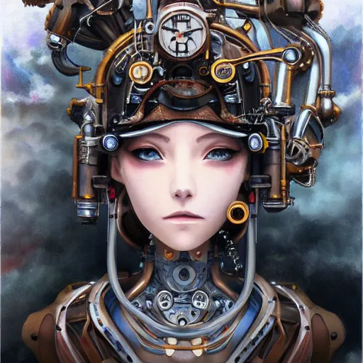 Prompt: portrait painting of a steampunk cyborg robot princess, ultra realistic, concept art, studio ghibli, intricate details, eerie highly detailed