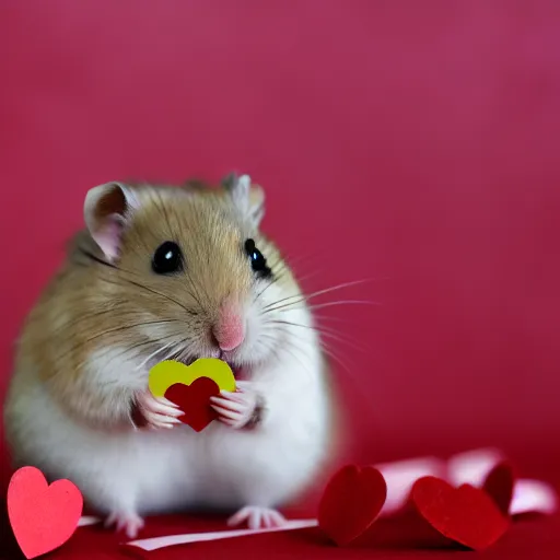 Image similar to detailed photo of a hamster holding a valentine's letter, various poses, full body, unedited, daylight, dof, sharp focus, 8 k