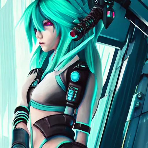 Prompt: a painting of cyberpunk road warrior Hatsune Miku by Ross Tran, highly detailed 4k digital art