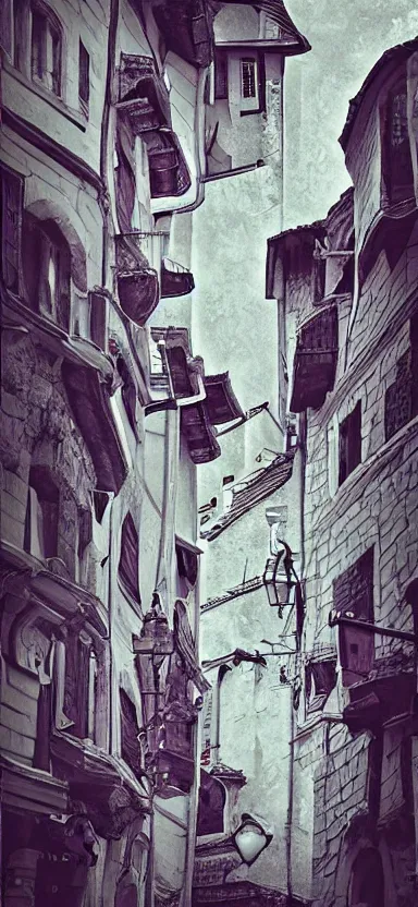 Image similar to “ white and purple medieval city, award winning, digital art ”