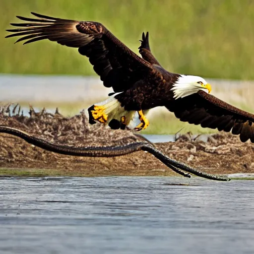 Image similar to bald eagle fighting a snake, wildlife photography