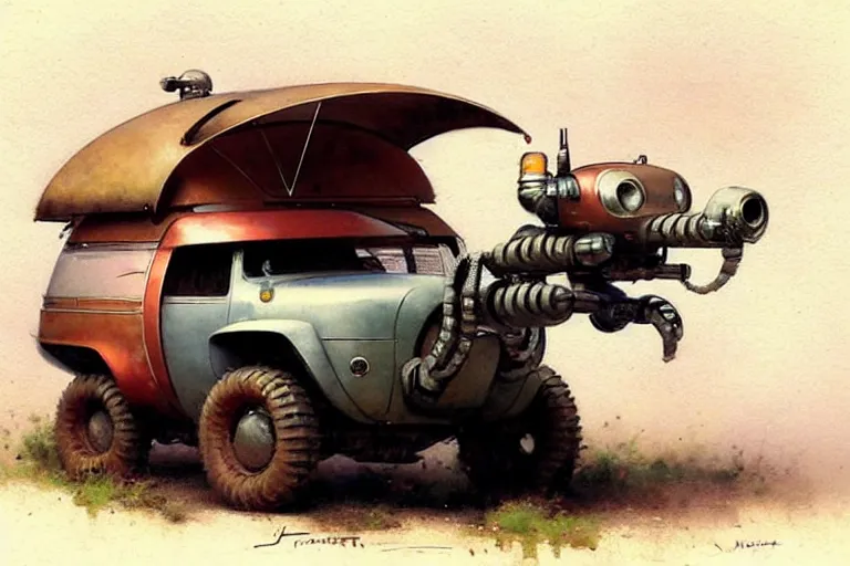 Image similar to adventurer ( ( ( ( ( 1 9 5 0 s retro future robot android mouse wagon rv offroad robot. muted colors. ) ) ) ) ) by jean baptiste monge!!!!!!!!!!!!!!!!!!!!!!!!! chrome red