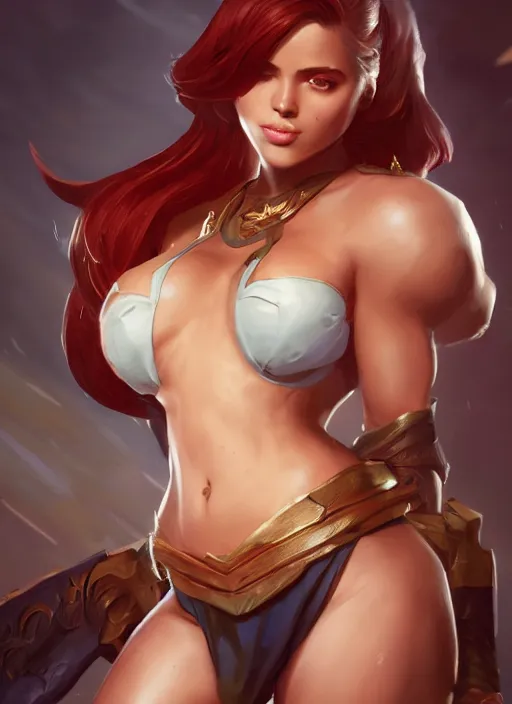 Image similar to samira from league of legends, with abs, au naturel, hyper detailed, digital art, trending in artstation, cinematic lighting, studio quality, smooth render, unreal engine 5 rendered, octane rendered, art style by klimt and nixeu and ian sprigger and wlop and krenz cushart