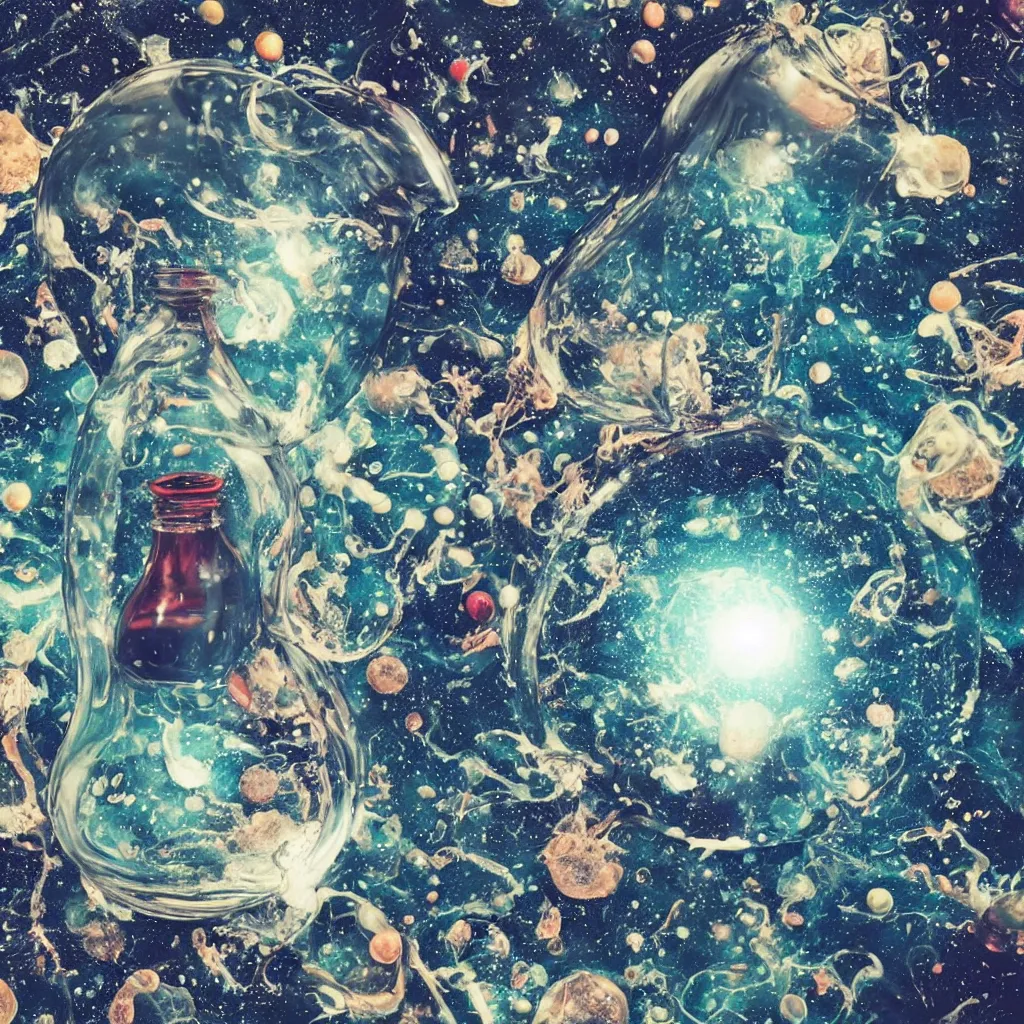 Prompt: the universe in a bottle dropped in the sea