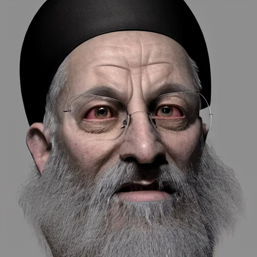 Image similar to A portrait of a Rabbi that is Satan, devil, dark, ominous, haunting, sinister, close-up, studio lighting, realism, 8k, 3D render, octane 3D, maya, cinema 4D, Blender,