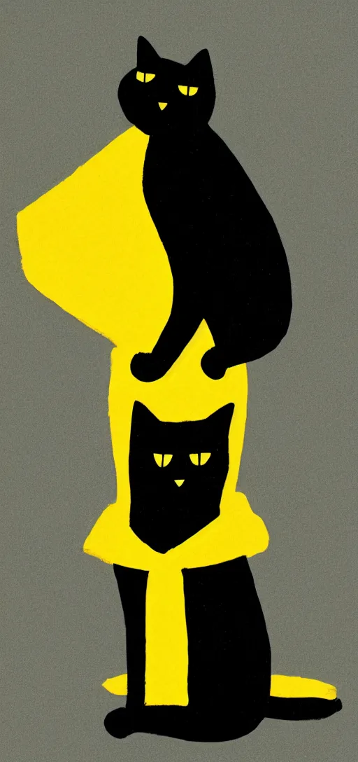 Image similar to a big black cat in a yellow raincoat on a badly lit street