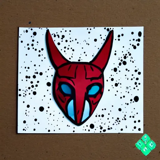 Image similar to die cut sticker, princess mononoke mask, splatter paint