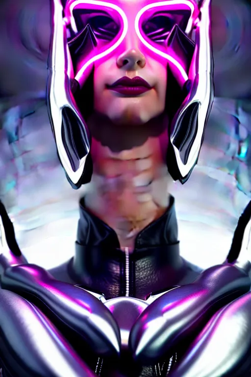 Prompt: beautiful powerful female glossy futuristic cyborg with curved metal Loki horns and chrome motorcycle parts, full body, dark fantasy, neon bar lights, 3d render, octane, 8k, volumetric lighting, hyper-realistic,, diffuse lighting, intricate, highly detailed, life like, photorealistic, digital painting, trending on artstation, smooth, sharp focus