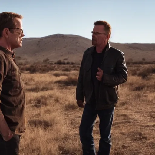 Image similar to movie still of Jack Bauer and Walter White arguing, 4k, golden hour, hyperdetailed