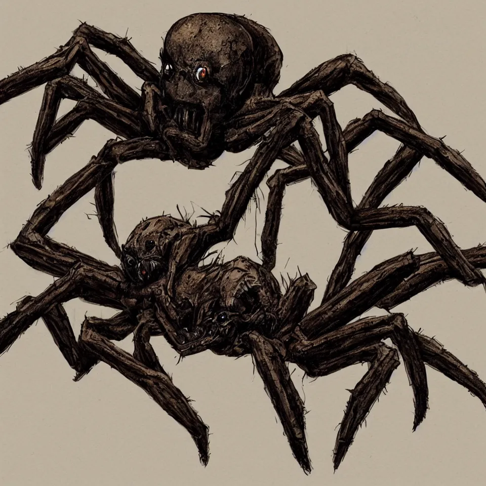 Prompt: concept art of a horrific mutated spider