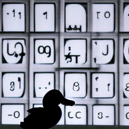 Prompt: A duck playing chess in front of gigantic 8-segment display showing 'Lc0' characters