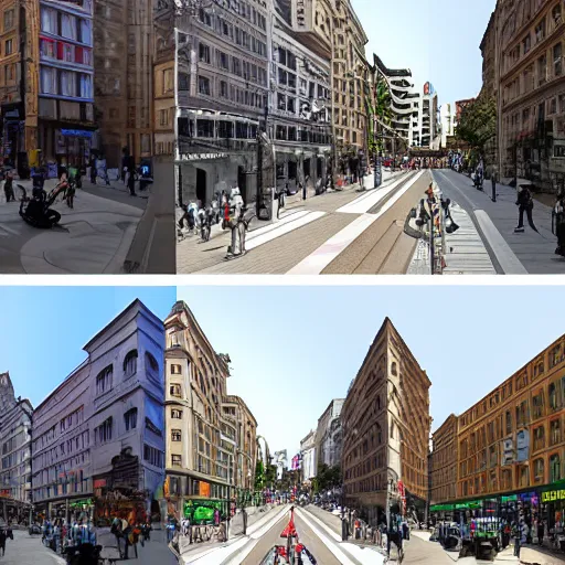 Image similar to city street view in 5 dimensions