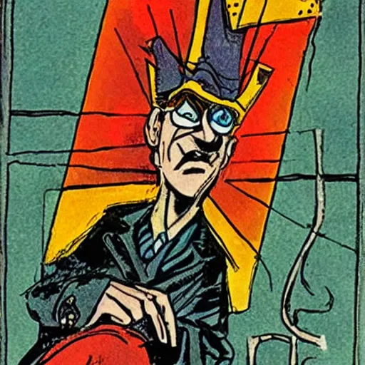 Image similar to the tarot card of the magician painted by will eisner.