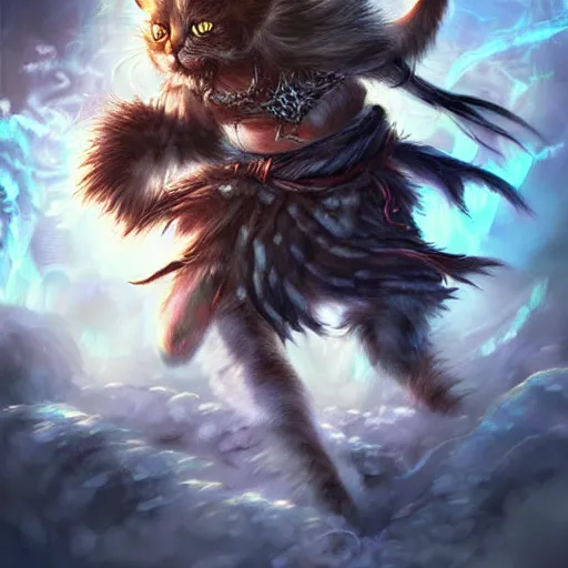 Image similar to a hyper realistic cat warrior, ultra detailed, magic the gathering art, digital art, cinematic, studio lighting, background battlefield, fantasy,