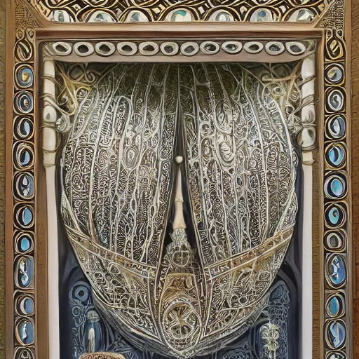 Image similar to detailed painting of a living pod architecture, filigree ornaments, architectural digest