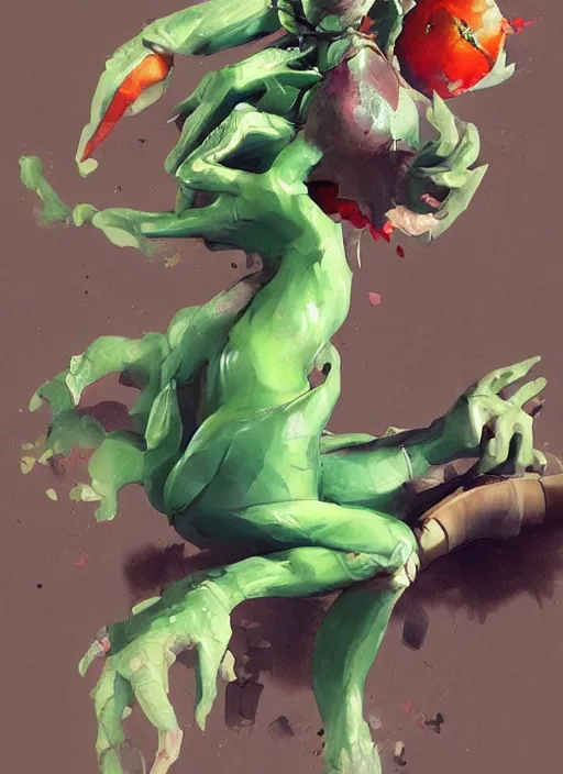 Image similar to semi reallistic gouache gesture painting, by yoshitaka amano, by ruan jia, by Conrad roset, by dofus online artists, detailed anime 3d render kiwi fruit monster, kiwi fruit terrible monster, antrophomorfic kiwi fruit , portrait, cgsociety, artstation, rococo mechanical, Digital reality, sf5 ink style, dieselpunk atmosphere, gesture drawn