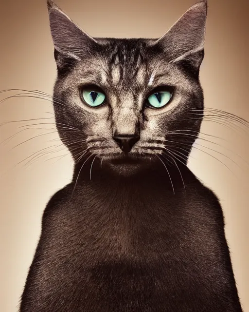 Image similar to Mauricio Macri Cat's movie, Makeup and prosthetics designed by Rick Baker, Hyperreal, Head Shots Photographed in the Style of Annie Leibovitz, Studio Lighting