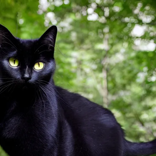 Prompt: a black cat in the woods