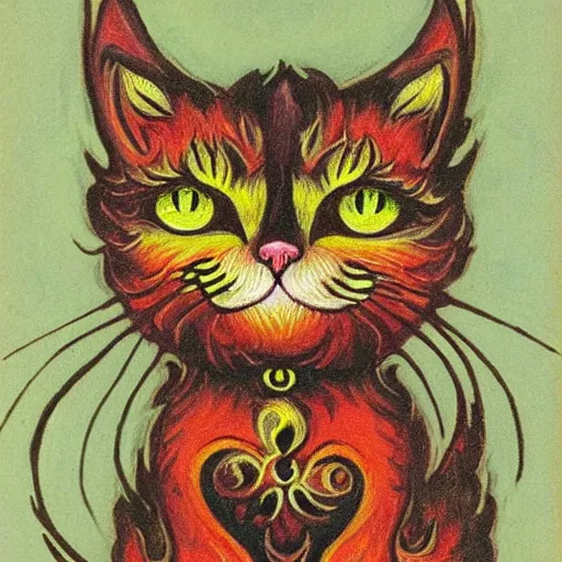 Image similar to a fire cat, louis wain,