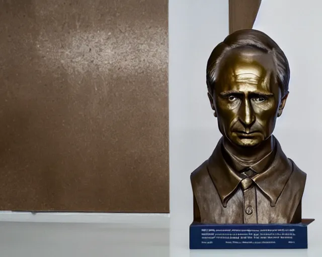 Prompt: a bronze bust of Vladimir Putin