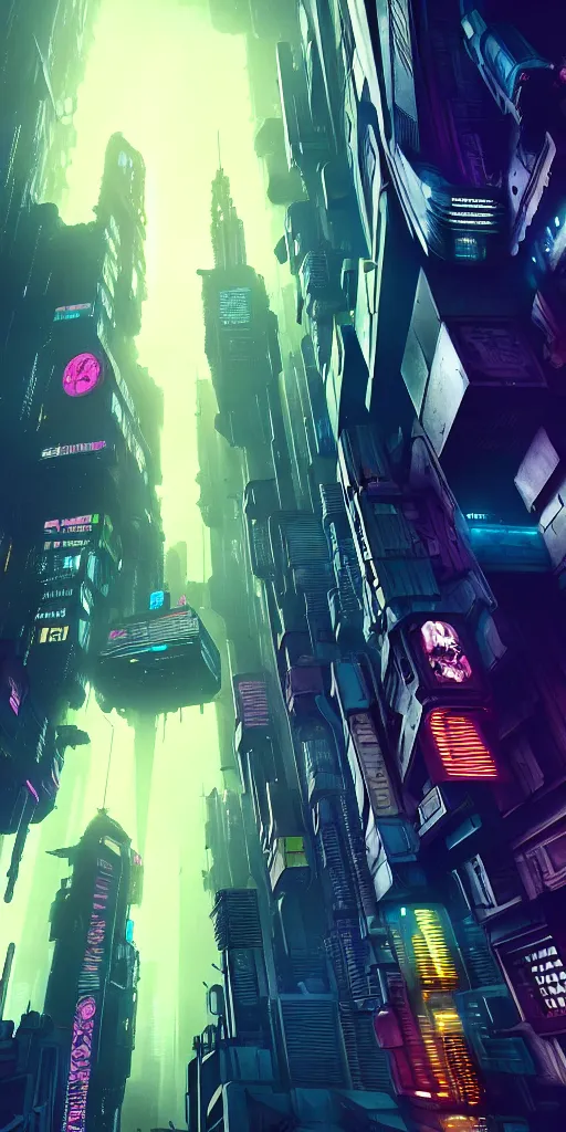 Prompt: epic cyberpunk cityscape : blade runner, james guilleard, beeple, laurie greasley, dan mcpharlin : ornate, dynamic, particulate