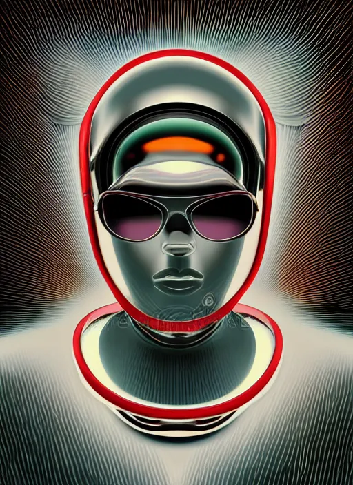 Image similar to photorealistic image of a retro futuristic portrait, vector art, by chris moore