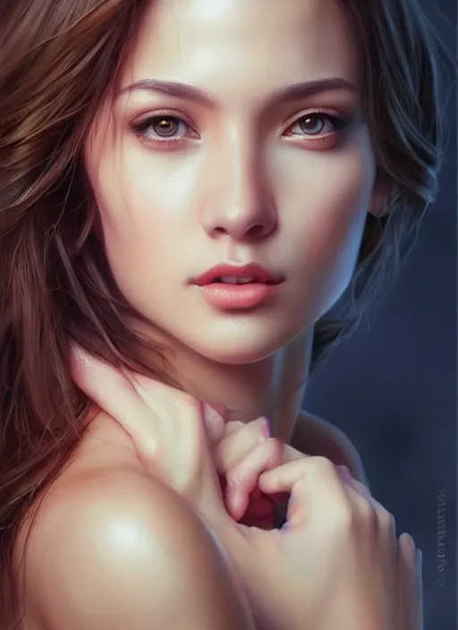 Image similar to photo of a gorgeous young woman in the style of stefan kostic, realistic, sharp focus, 8 k high definition, insanely detailed, intricate, elegant, art by stanley lau and artgerm