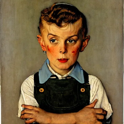 Prompt: Portrait de visage d'une sorcière électrique. Peinture de Norman Rockwell.