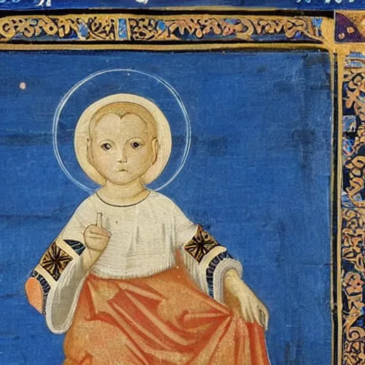 Image similar to a baby harp seal saint, wearing ornate robes, Byzantine painting