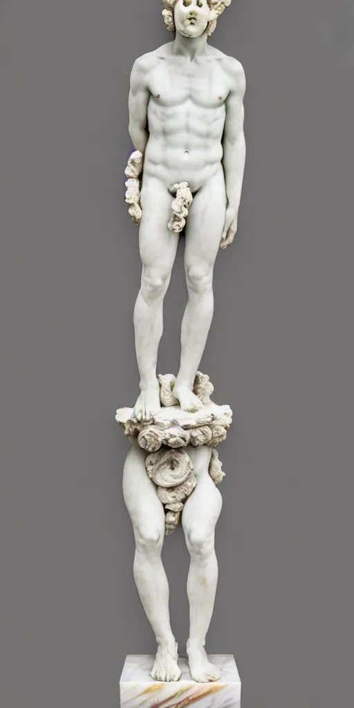 Image similar to marble statue of the god of psychedelics, faceless figure