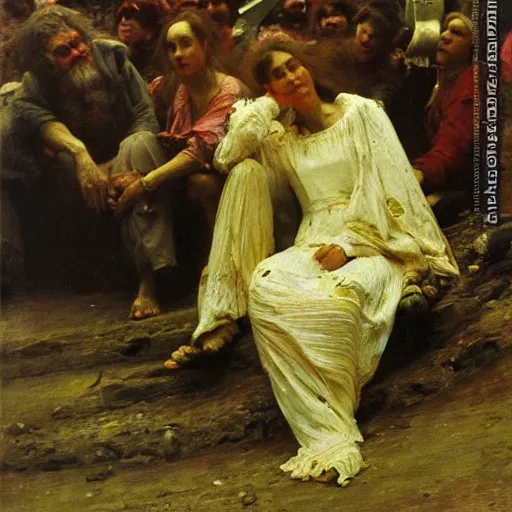 Image similar to the dream of the old tyrant, by ilya repin, oil on canvas, 1 8 8 3, high resolution