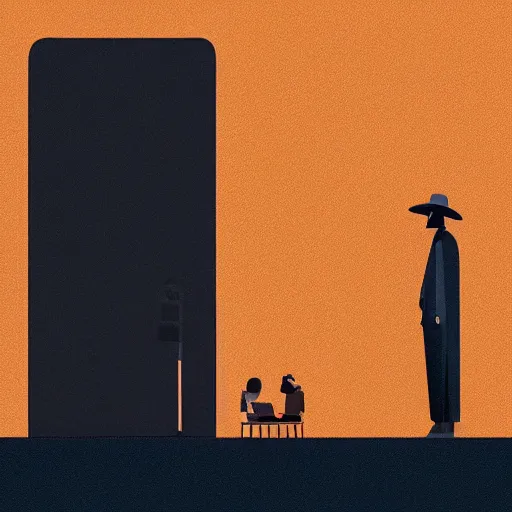 Prompt: a couple of people that are standing in the dark by emiliano ponzi, james gilleard, george ault, david hockney, atey ghailan, albert namatjira, marius borgeaud, minimalist, bauhaus, retrofuturism, postminimalism, concept art, matte background, matte drawing, magical realism, space art, generative art