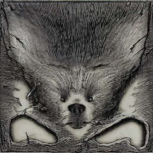 Prompt: “ kentaro miura ” canine medical etching veterinary aerial view horror shape 1 0 2 4 x 1 0 2 4