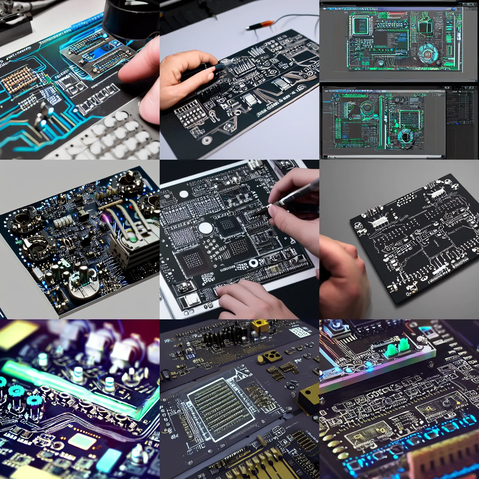 Prompt: Tech Genius working on an electronic board, cybernetic parts, high-tech, realistic, hyper realistic, trending on artstation