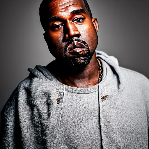 Prompt: the face of kanye west wearing yeezy clothing at 5 0 years old, portrait by julia cameron, chiaroscuro lighting, shallow depth of field, 8 0 mm, f 1. 8