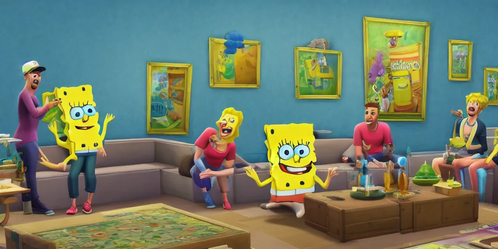 Image similar to SpongeBob in the sims 4, trending on artstation, hyper realism, 8k.