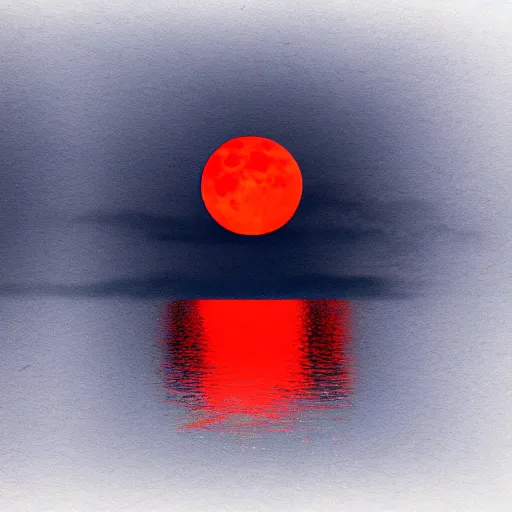 Image similar to a red full Moon on the Sky at night,award winner photo,trending in art station