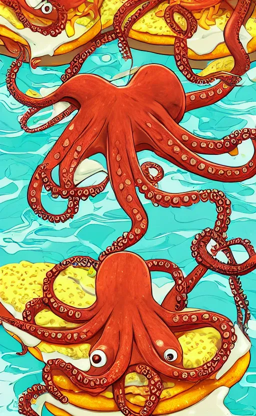 Prompt: highly detailed illustration of octopus attacking a cheeseburger, poster, symmetrical, 8 k, trending on artstation