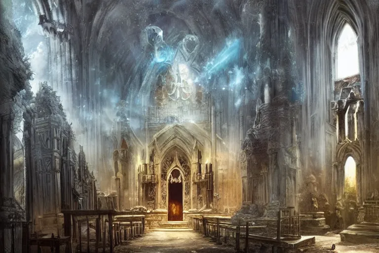 Image similar to concept art of ancient cathedral of forgotten cat people, ritual, many cats national geographic, high fantasy, strong perspective, sacred perfect lighting,