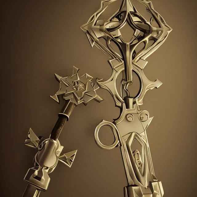 Image similar to kingdom hearts keyblade designed by balenciaga, dark cinematic, volumetric, realistic, 3 d render, cinematic lighting, ray tracing, cinematic, unreal engine 5, unreal engine render, octane render, hyper realistic, photo, 8 k